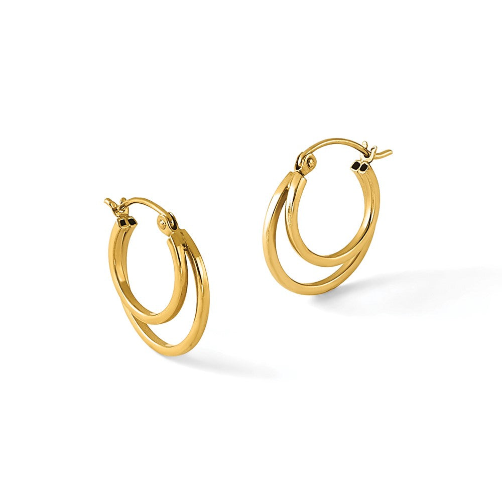 14K Polished 2 Row Stacked Round Hoop Earrings