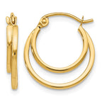 14K Polished 2 Row Stacked Round Hoop Earrings