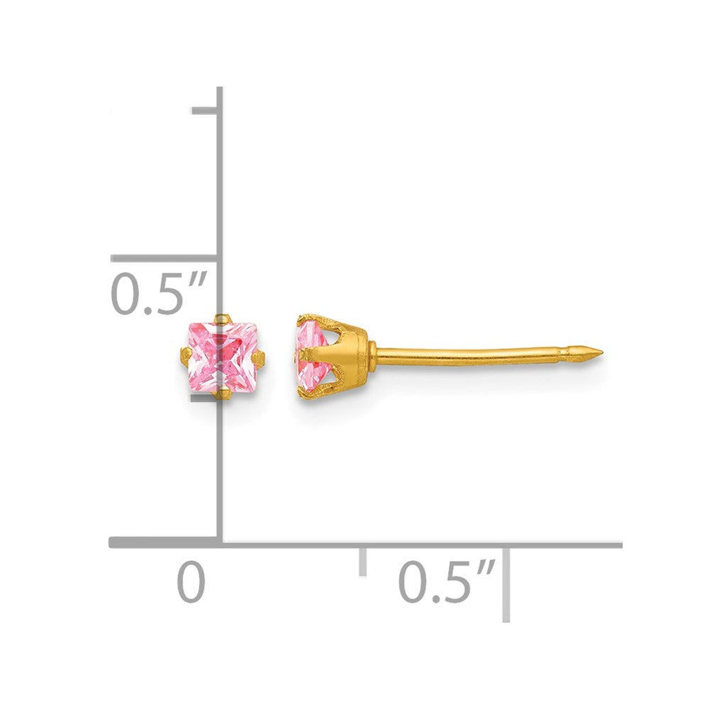 Inverness 14k 3mm Square Pink CZ Post Piercing Earrings