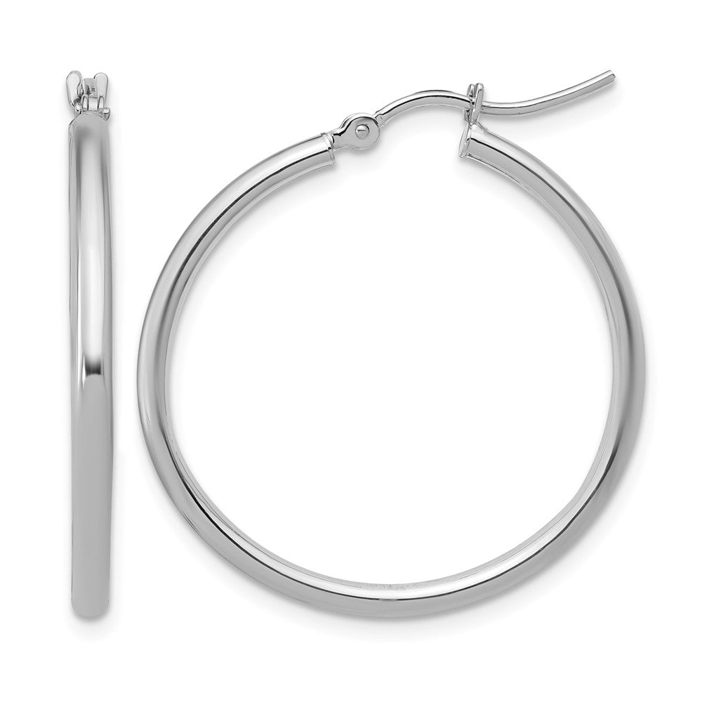 14K White Gold 2x30mm Hoop Earrings