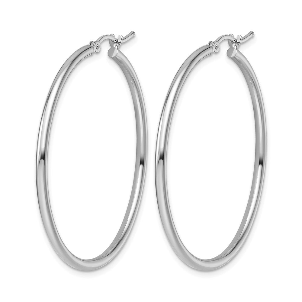 14K White Gold 2x40mm Polished Hinged Hoop Earrings