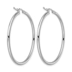 14K White Gold 2x40mm Polished Hinged Hoop Earrings