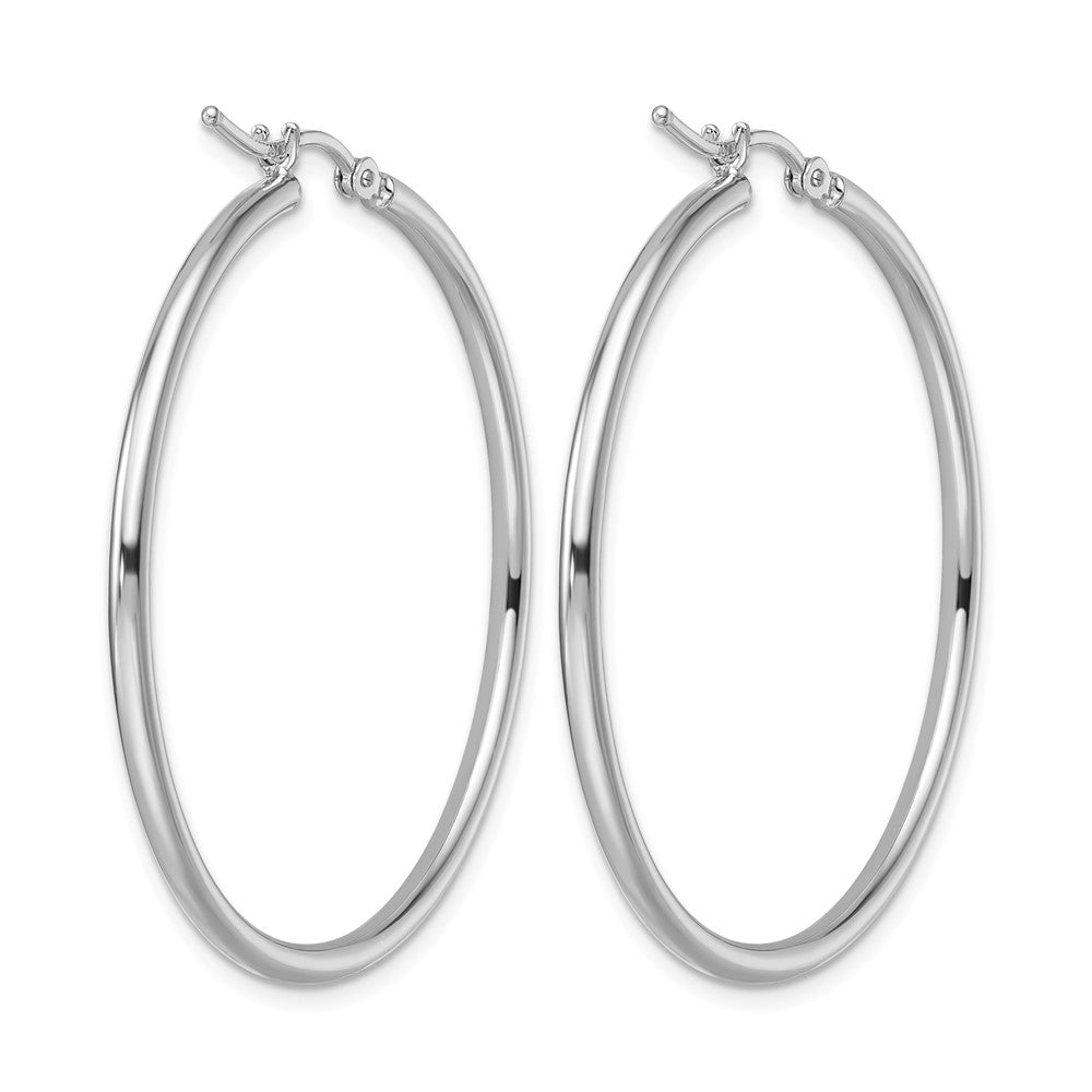 14K White Gold 2x40mm Polished Hinged Hoop Earrings
