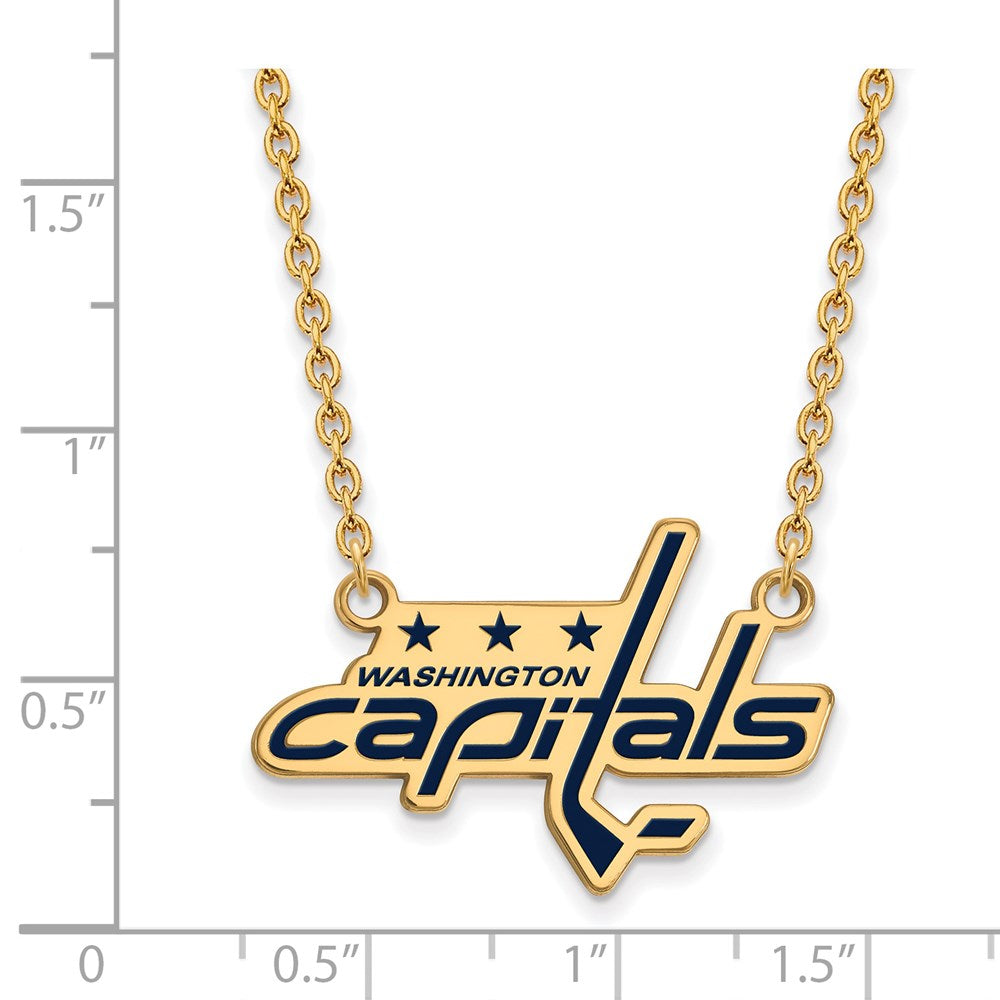 Sterling Silver Gold-plated NHL LogoArt Washington Capitals Large Enameled Pendant 18 inch Necklace
