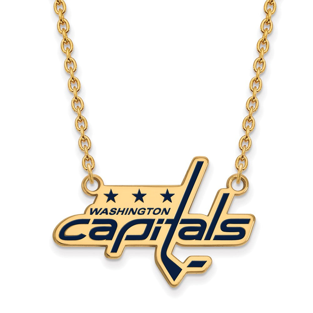 Sterling Silver Gold-plated NHL LogoArt Washington Capitals Large Enameled Pendant 18 inch Necklace