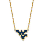 Sterling Silver Gold-plated LogoArt West Virginia University W-V Large Enameled Pendant 18 inch Necklace