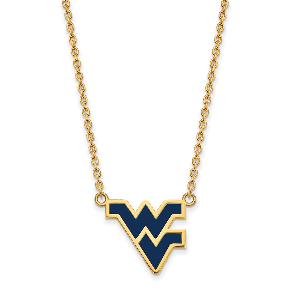 Sterling Silver Gold-plated LogoArt West Virginia University W-V Large Enameled Pendant 18 inch Necklace