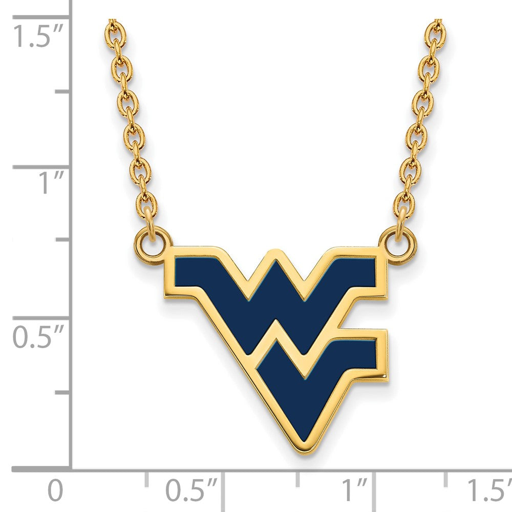 Sterling Silver Gold-plated LogoArt West Virginia University W-V Large Enameled Pendant 18 inch Necklace