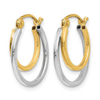 14K Two-tone Polished 2 Row Stacked Round Hoop Earrings