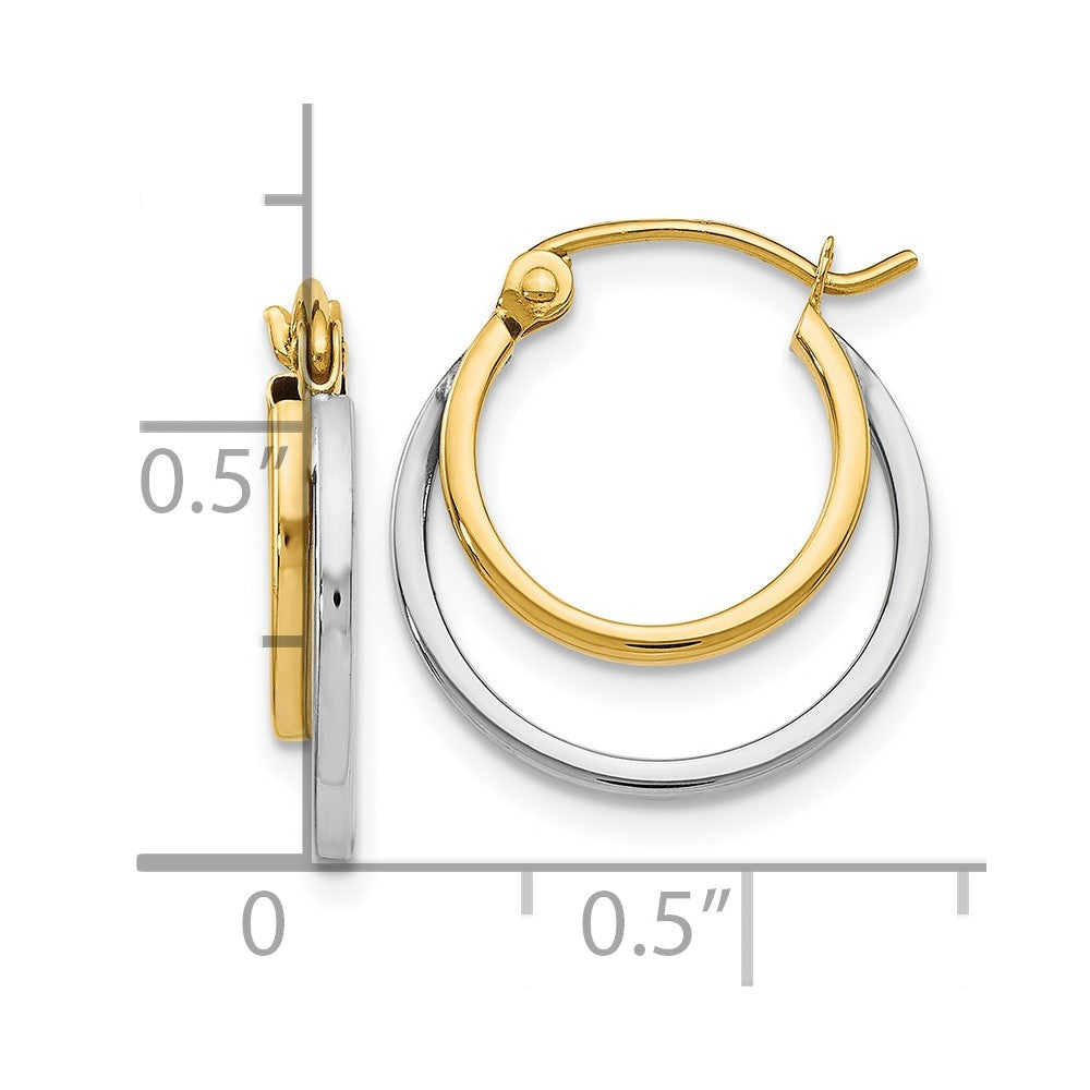 14K Two-tone Polished 2 Row Stacked Round Hoop Earrings