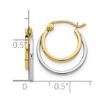 14K Two-tone Polished 2 Row Stacked Round Hoop Earrings