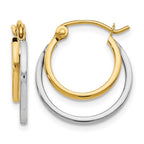 14K Two-tone Polished 2 Row Stacked Round Hoop Earrings