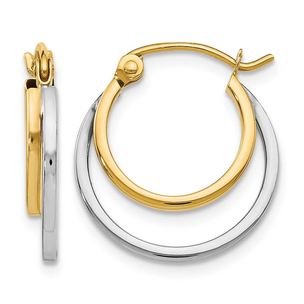 14K Two-tone Polished 2 Row Stacked Round Hoop Earrings