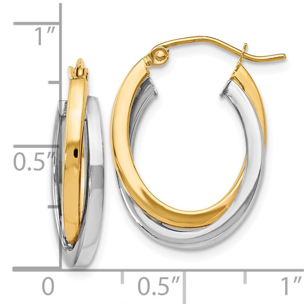 14K Two-tone Polished Double Oval Twist Hoop Earrings