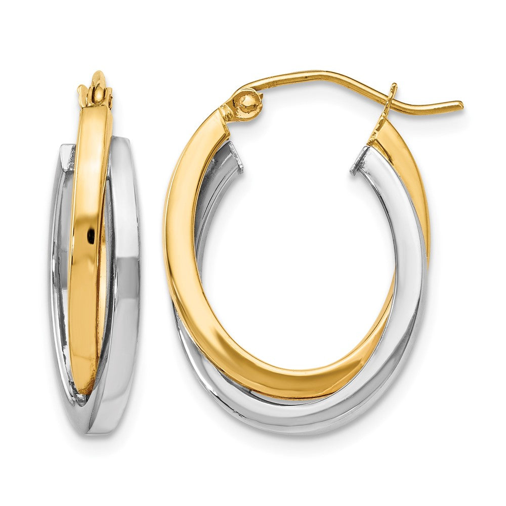 14K Two-tone Polished Double Oval Twist Hoop Earrings
