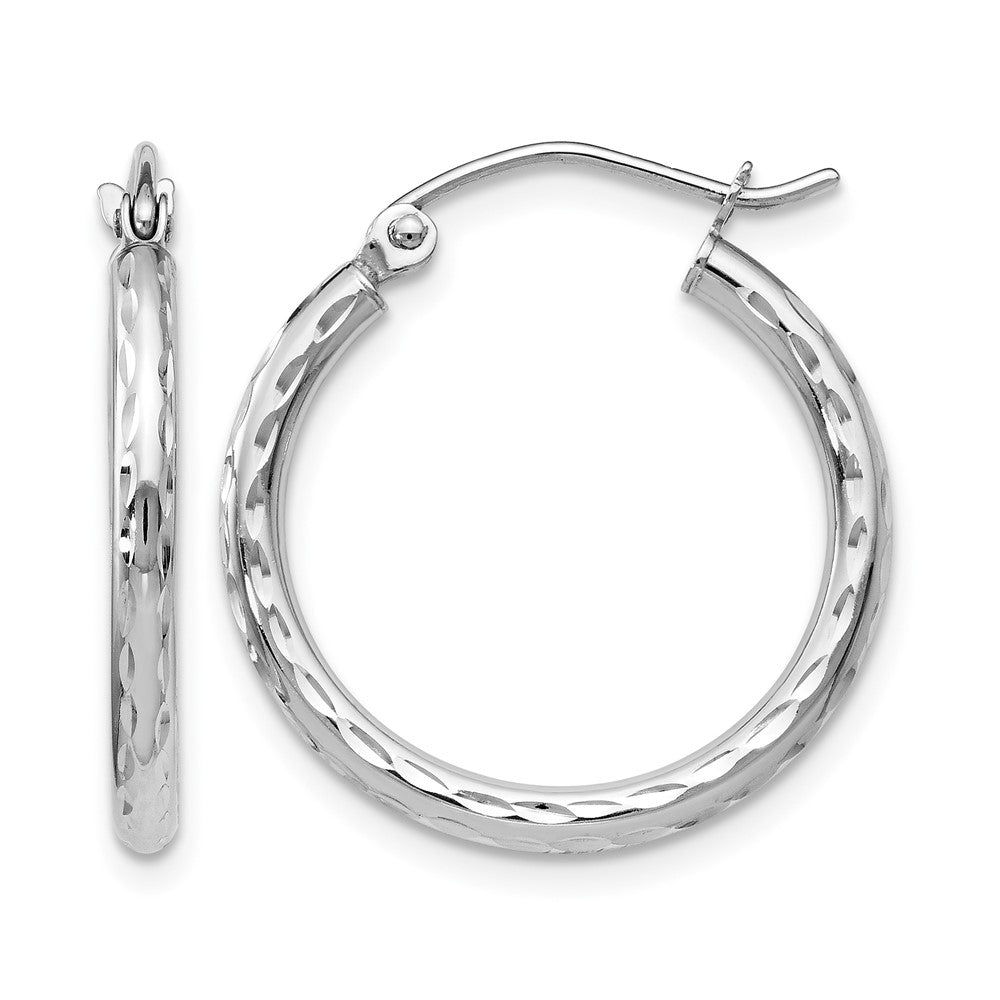 14K White Gold Round Hoop Earrings