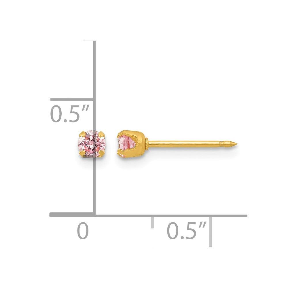 Inverness 14k 3mm Pink CZ Post Piercing Earrings