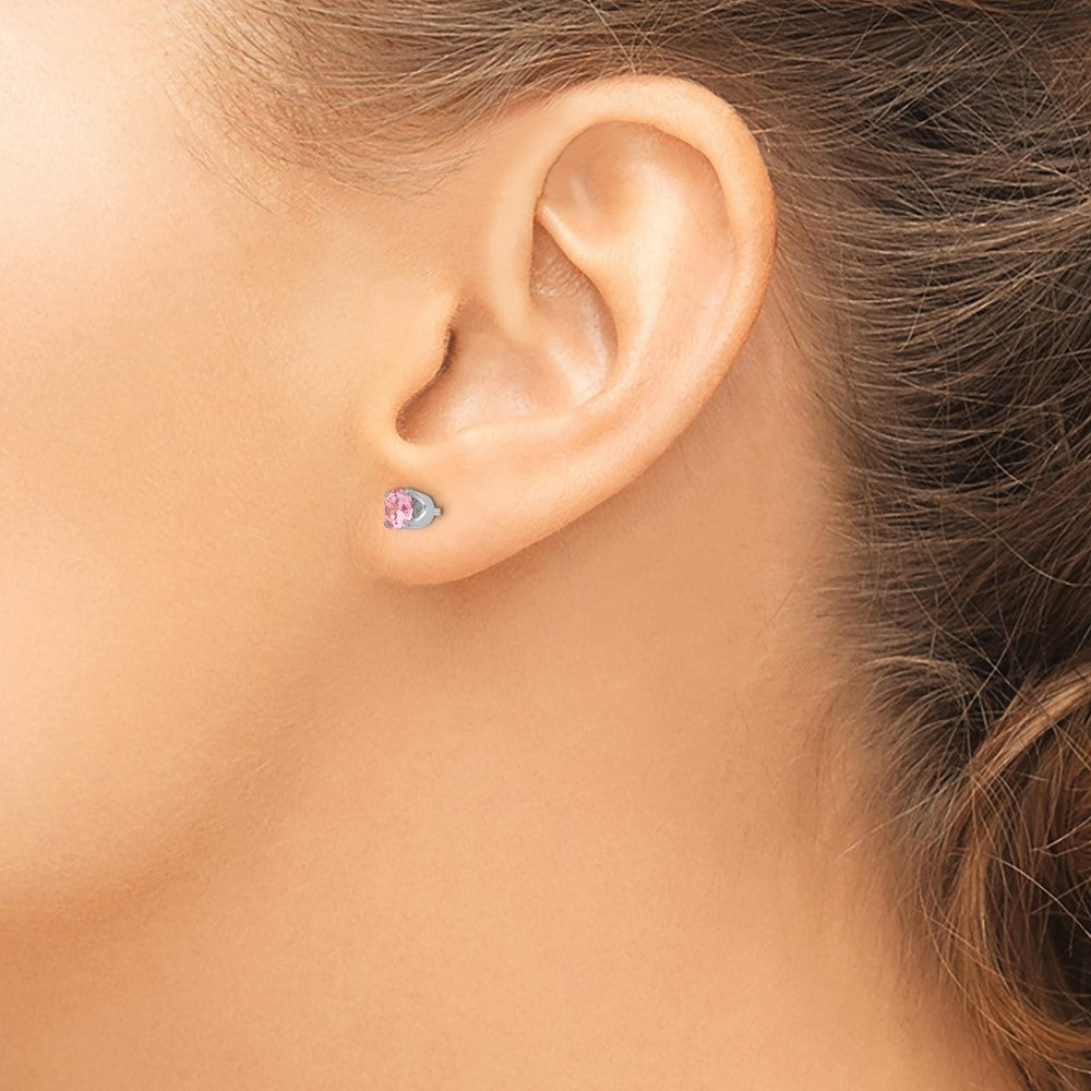 Inverness 14k White Gold 5mm Pink CZ Piercing Earrings