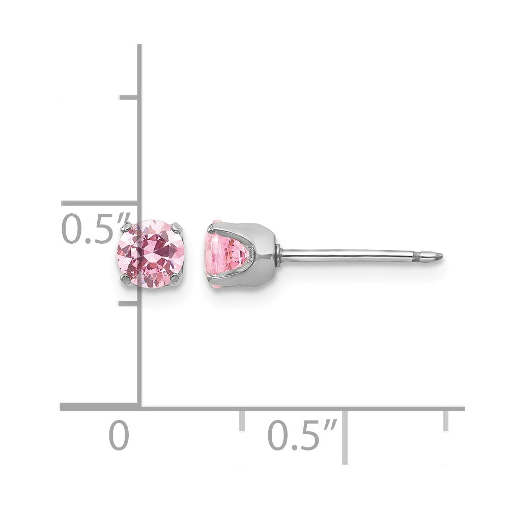 Inverness 14k White Gold 5mm Pink CZ Piercing Earrings