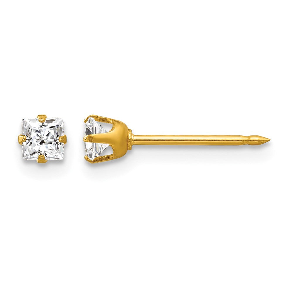 Inverness 14k 3mm Square CZ Post Piercing Earrings