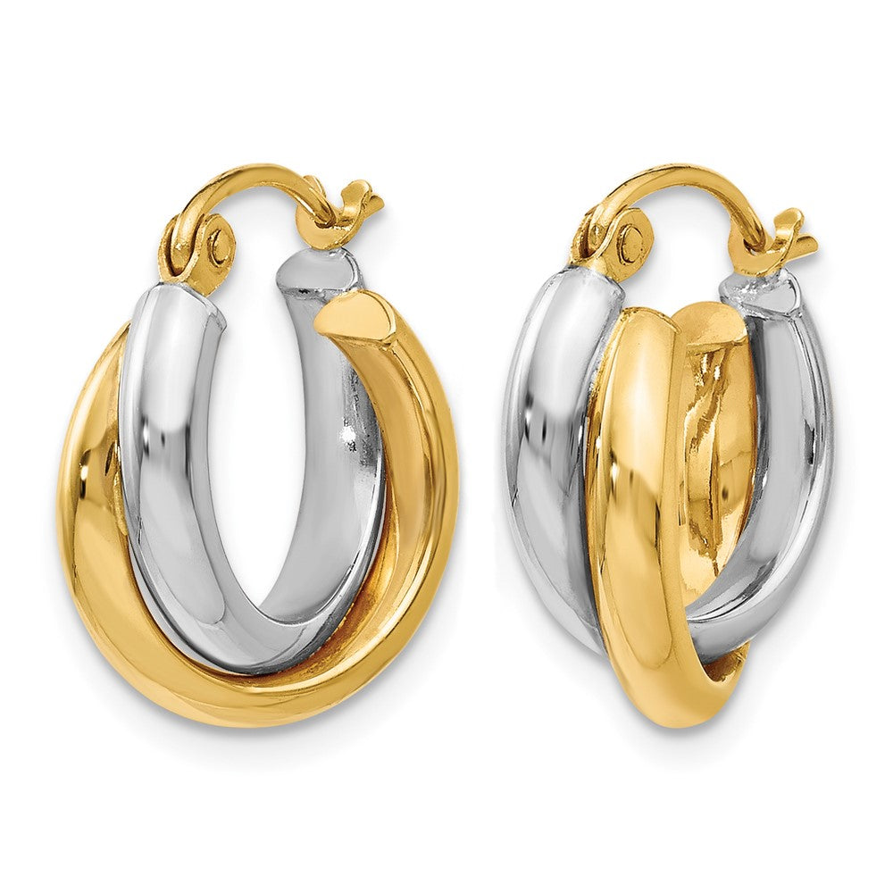14K Two-tone Polished Double Round Twist Hoop Earrings