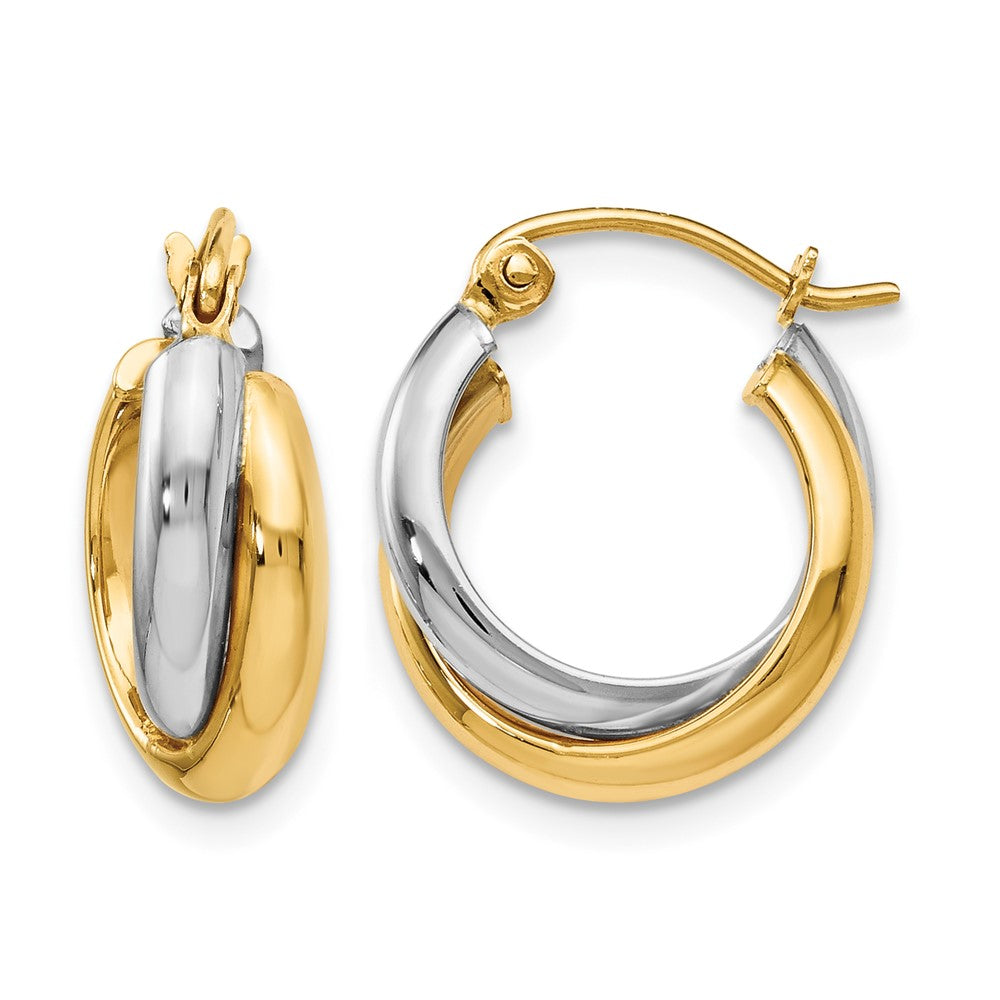14K Two-tone Polished Double Round Twist Hoop Earrings