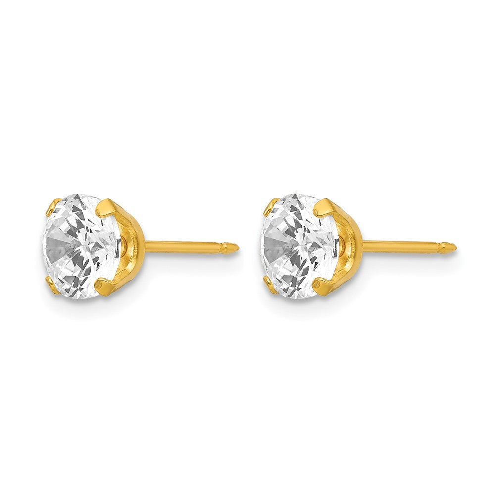 Inverness Stainless Steel 24K Gold-plated 7mm CZ Post Piercing Earrings