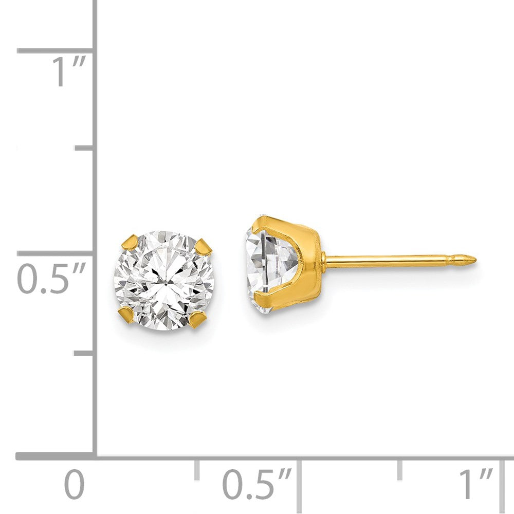 Inverness Stainless Steel 24K Gold-plated 7mm CZ Post Piercing Earrings