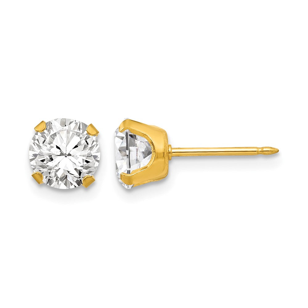 Inverness Stainless Steel 24K Gold-plated 7mm CZ Post Piercing Earrings