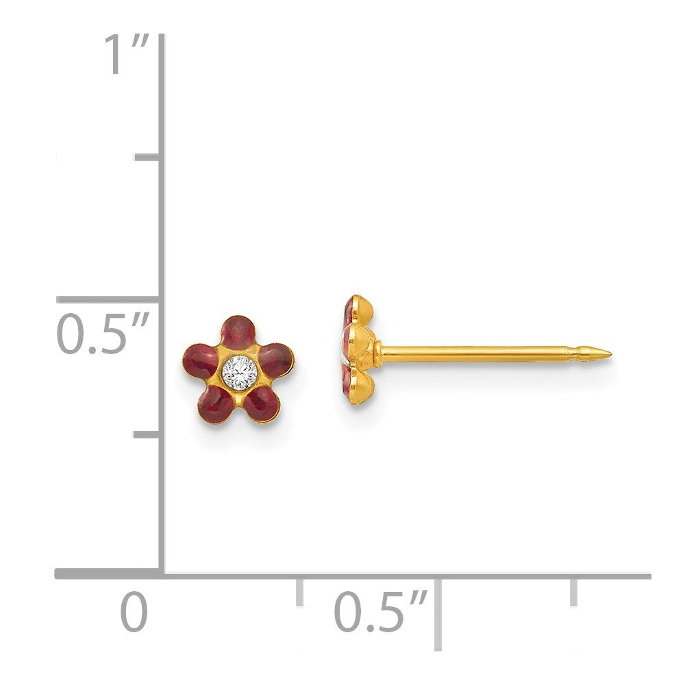 Inverness 14k January Red Crystal Birthstone Flower Post Piercing Earrings