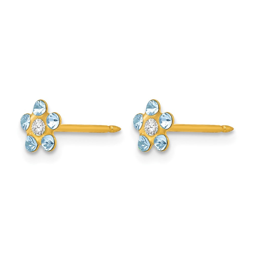 Inverness 14k March Light Blue Crystal Birthstone Flower Post Piercing Earrings