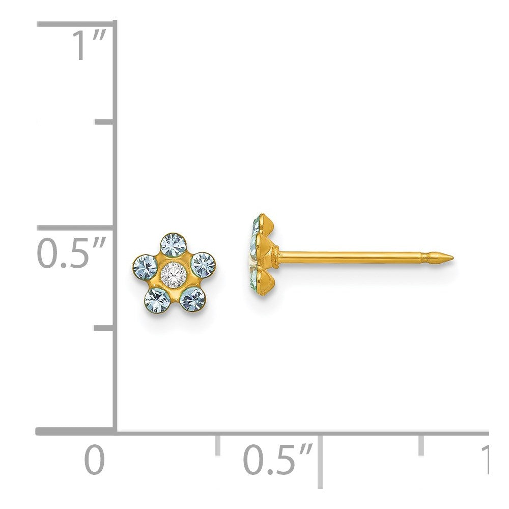 Inverness 14k March Light Blue Crystal Birthstone Flower Post Piercing Earrings