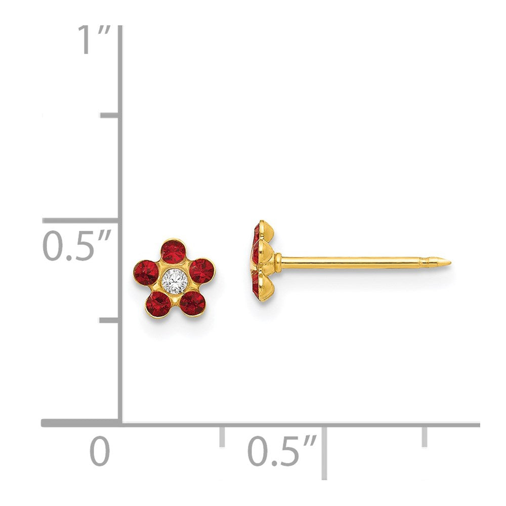 Inverness 14k July Red Crystal Birthstone Flower Post Piercing Earrings