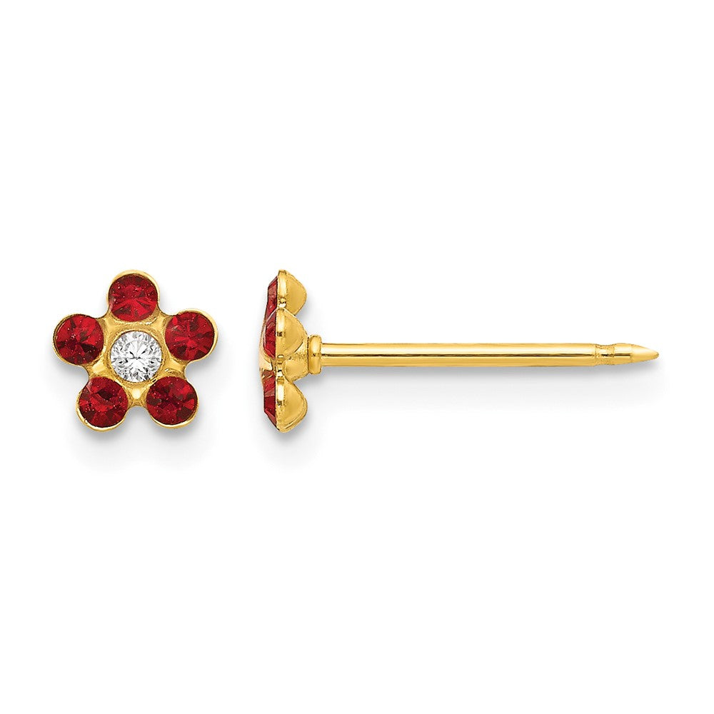 Inverness 14k July Red Crystal Birthstone Flower Post Piercing Earrings