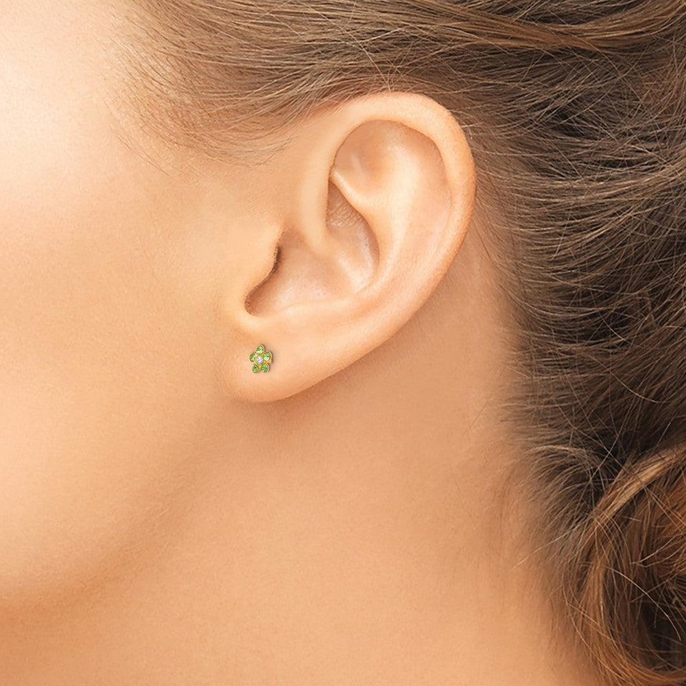 Inverness 14k August Light Green Crystal Birthstone Flower Post Piercing Earrings