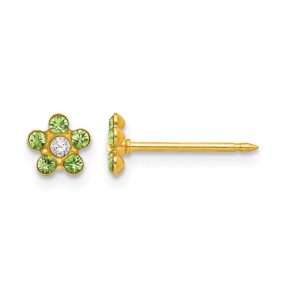 Inverness 14k August Light Green Crystal Birthstone Flower Post Piercing Earrings