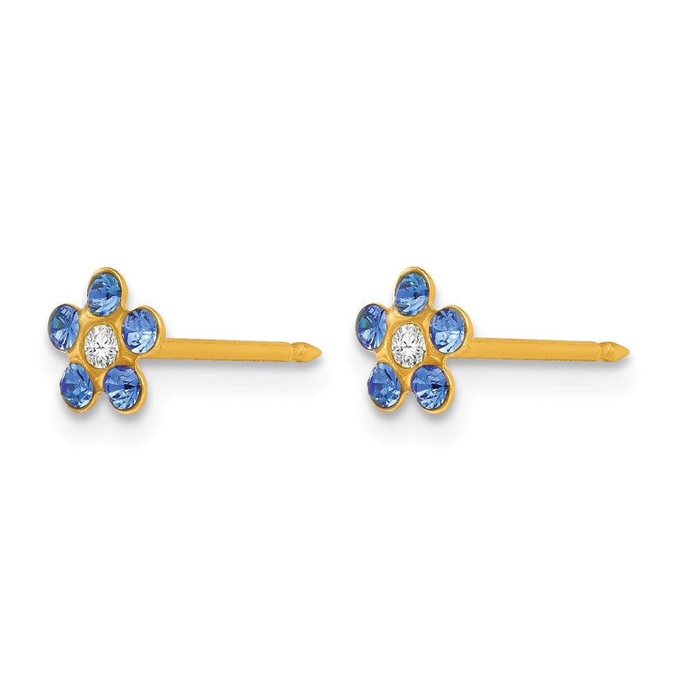 Inverness 14k September Blue Crystal Birthstone Flower Post Piercing Earrings