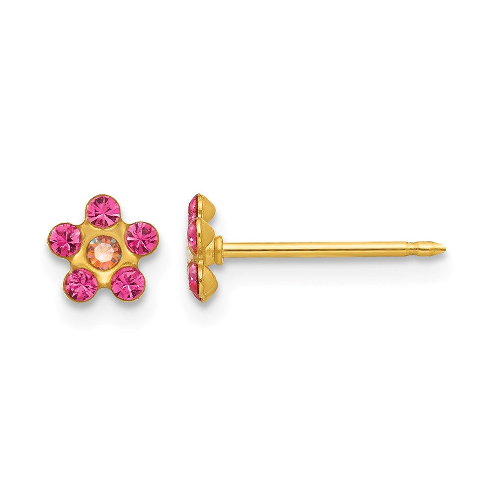 Inverness 14k October Pink Crystal Birthstone Flower Post Piercing Earrings