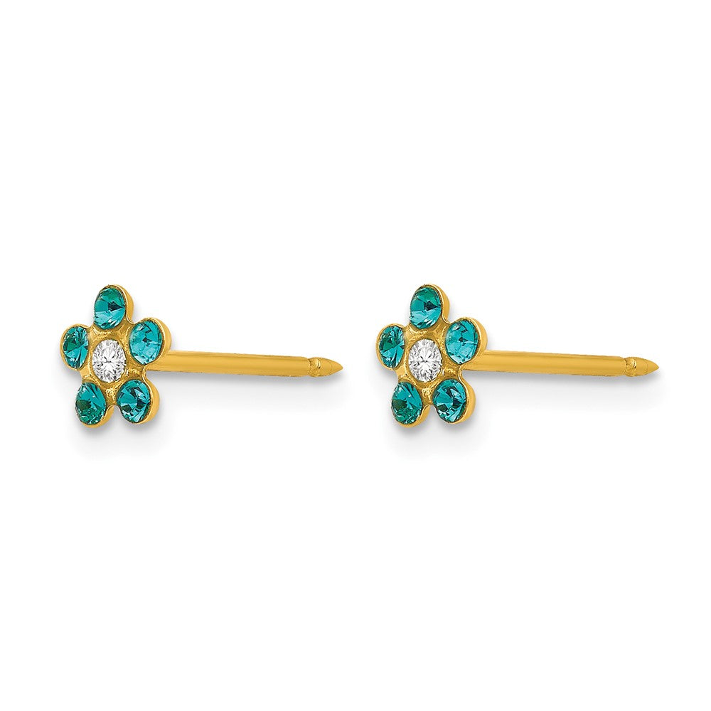 Inverness 14k December Blue Crystal Birthstone Flower Post Piercing Earrings