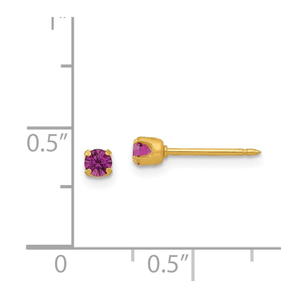 Inverness 24k Gold-plated 3mm February Purple Crystal Birthstone Post Piercing Earrings