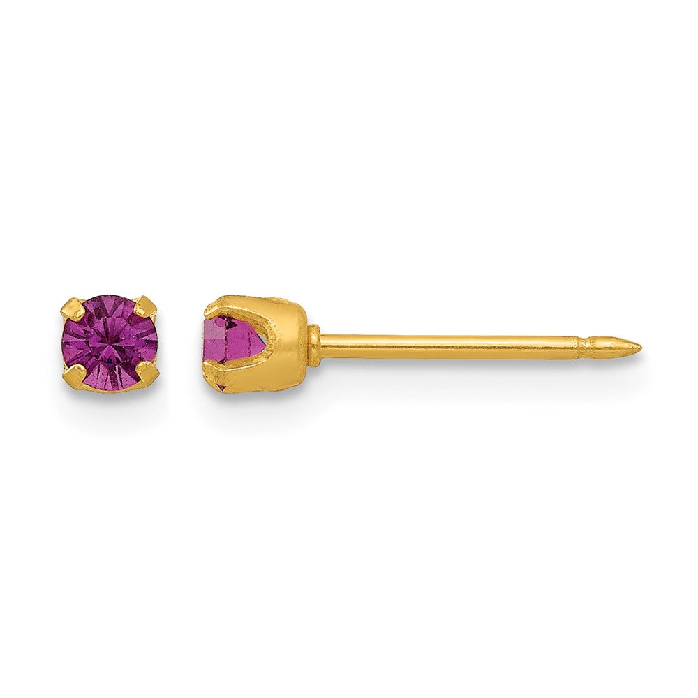 Inverness 24k Gold-plated 3mm February Purple Crystal Birthstone Post Piercing Earrings