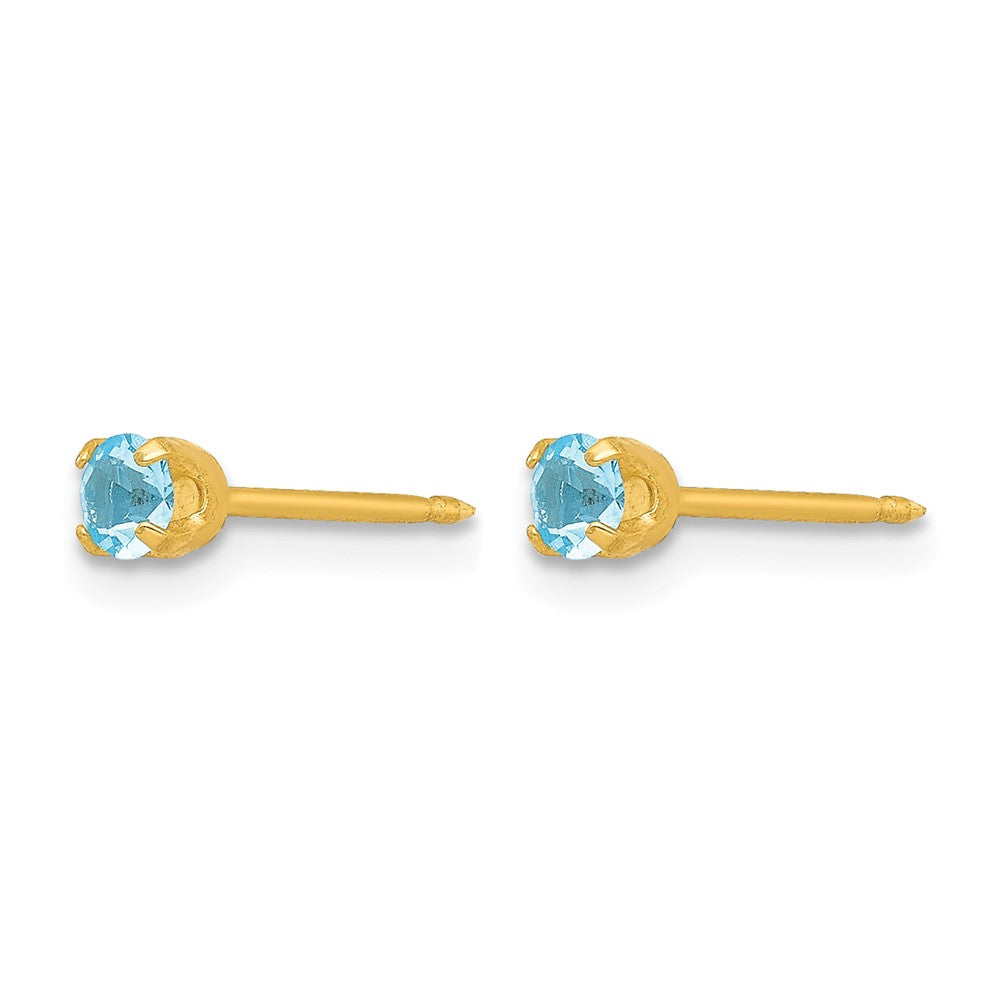 Inverness 24k Gold-plated 3mm March Light Blue Crystal Birthstone Post Piercing Earrings