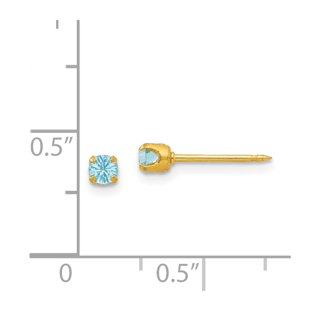 Inverness 24k Gold-plated 3mm March Light Blue Crystal Birthstone Post Piercing Earrings