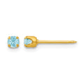Inverness 24k Gold-plated 3mm March Light Blue Crystal Birthstone Post Piercing Earrings