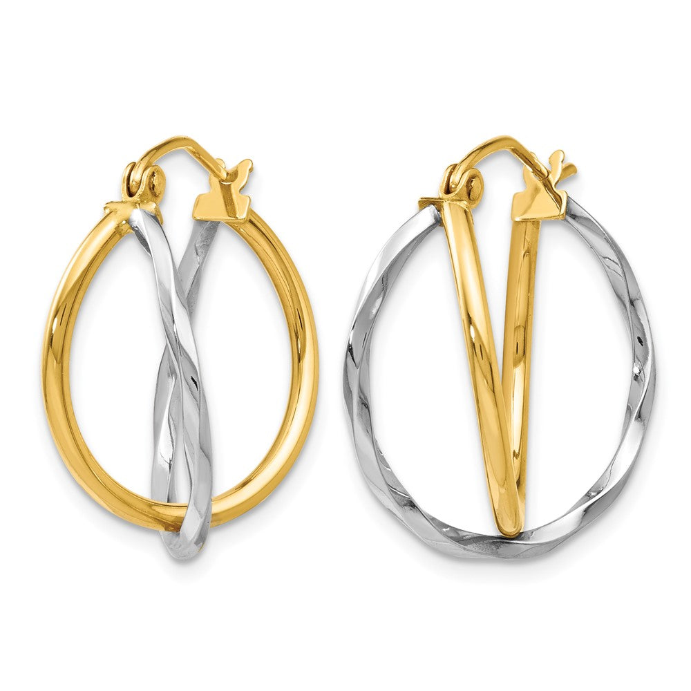 14K Two-tone Polished Bypass Hoop Earrings