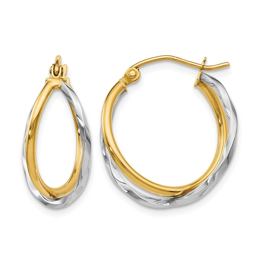 14K Two-tone Polished Bypass Hoop Earrings