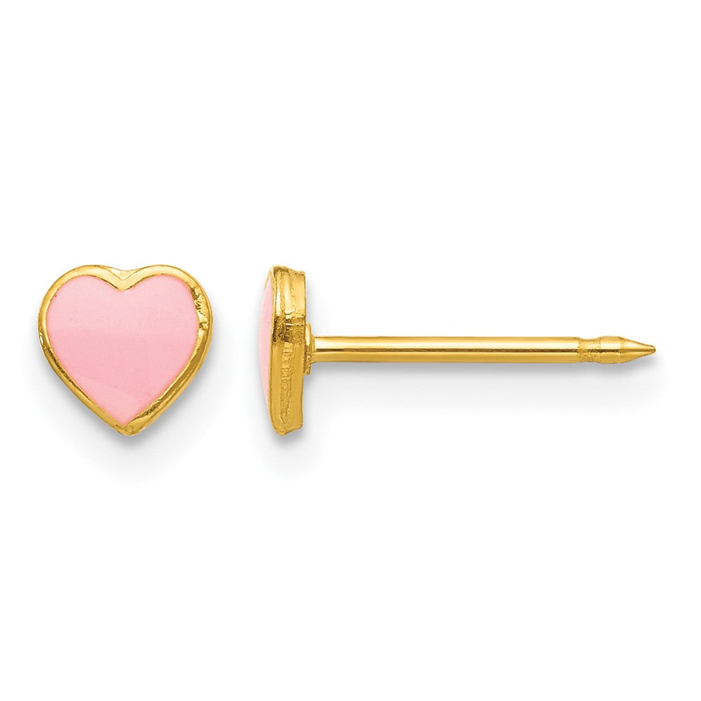 Inverness Stainless Steel 24K Gold-plated Pink Enamel Heart Post Piercing Earrings