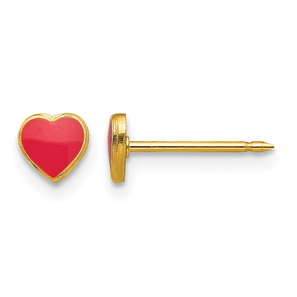 Inverness Stainless Steel 24K Gold-plated Red Enamel Heart Post Piercing Earrings