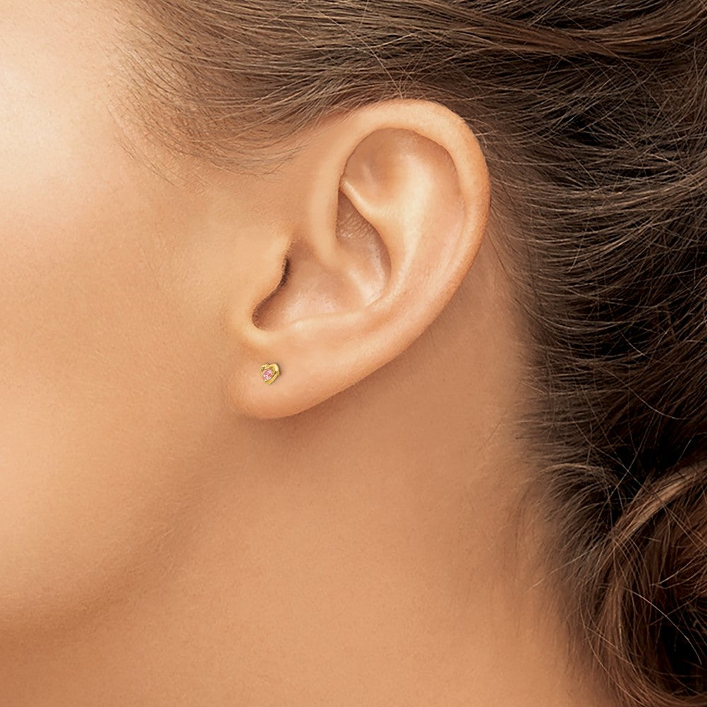 Inverness 14k Heart Pink CZ Post Piercing Earrings