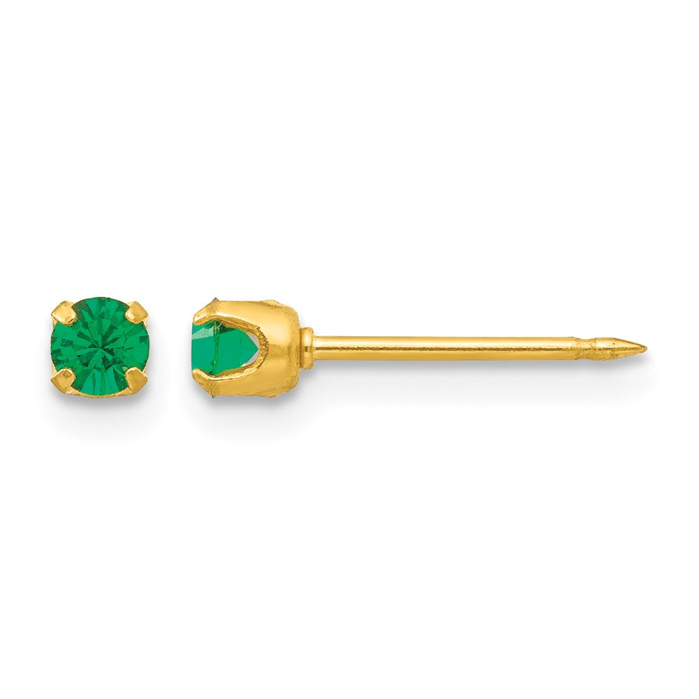 Inverness 24k Gold-plated 3mm May Green Crystal Birthstone Post Piercing Earrings
